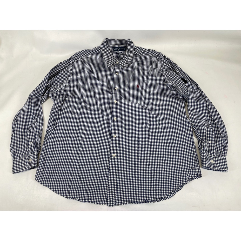 Ralph Lauren Mens XXL Classic Fit Gingham Button Down Shirt Blue White LS